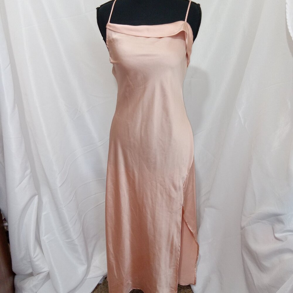 ASTR The Label Satin Cowl Neck Midi Dress Blush Strappy Lace Up Back Slip S - Picture 3 of 13